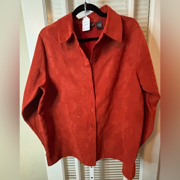 Relativity Tops - Fall Color Plus Faux Suede Button Blouse